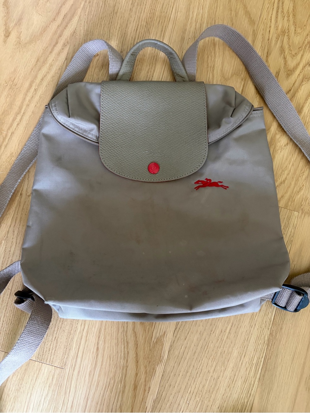 Longchamp Beige Mini Backpack with Red Trim